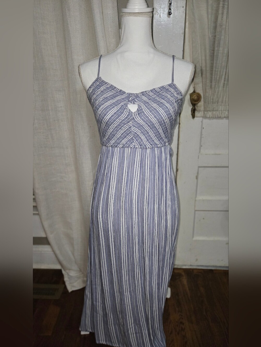 Japna Blue and White Striped Spaghetti Strap Maxi Dress